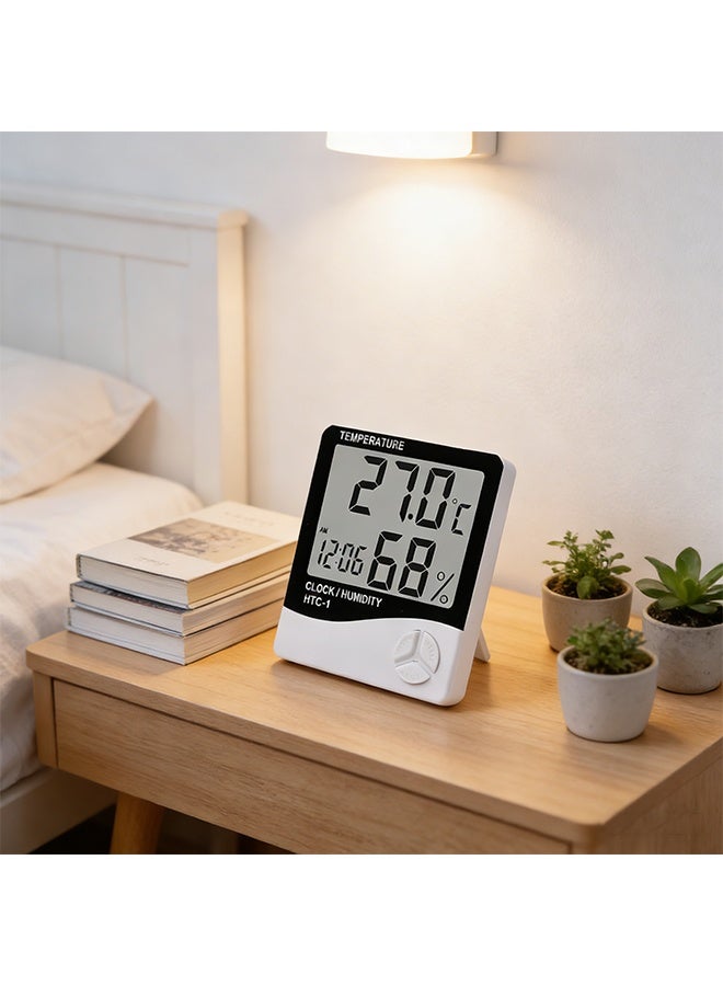 Digital Humidity Meter，Indoor Outdoor Temperature Thermometer，Humidity Monitor with LCD Alarm Clock, Humidity Meter For House Home Greenhouse White - Image 5
